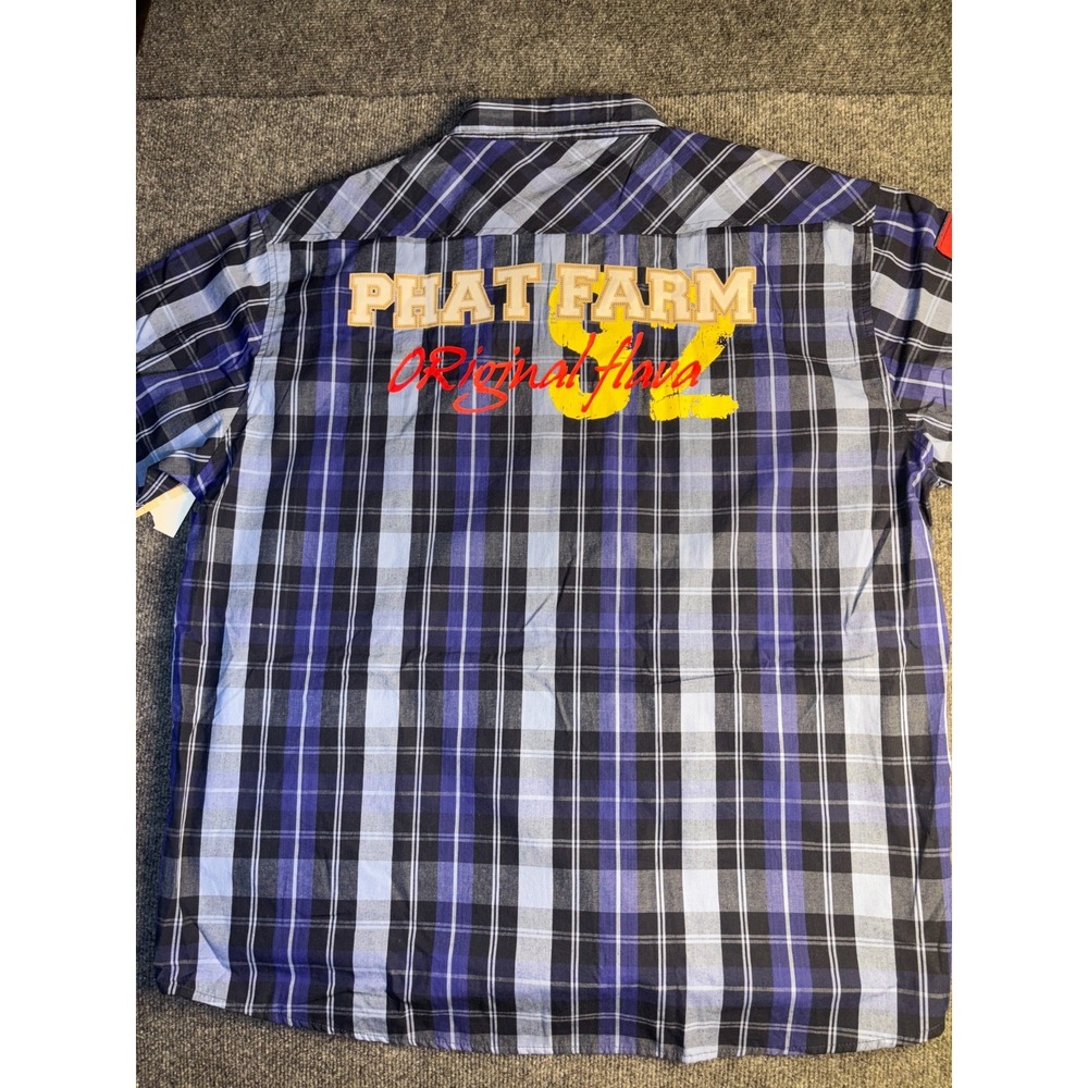 Phat Farm Casual Shirt Mens 3X Multi Plaid Original Flava Patch Y2K 92 Button Up - Picture 9 of 11